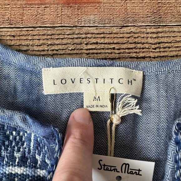 Lovestitch Womens Boho Navy Embroidered Blouse M 100% Cotton NWT - Picture 4 of 7